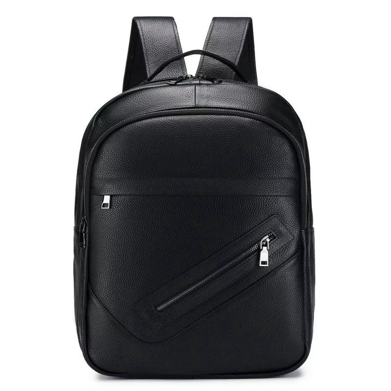 Leather Work Rucksack Mens - Mochila negra de cuero genuino para