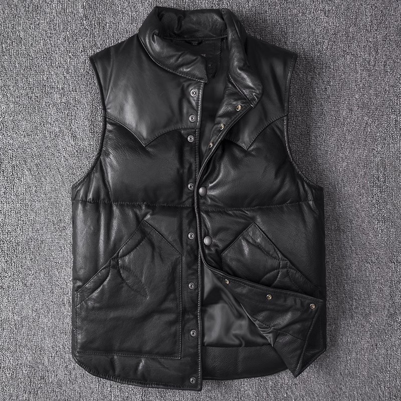 Leather Work Vest - Chaqueta de cuero ajustada para hombre,