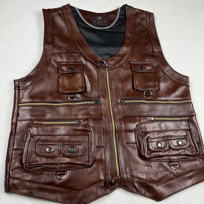 Chaleco de cuero genuino de pi - Leather Work Vest reseña y precio