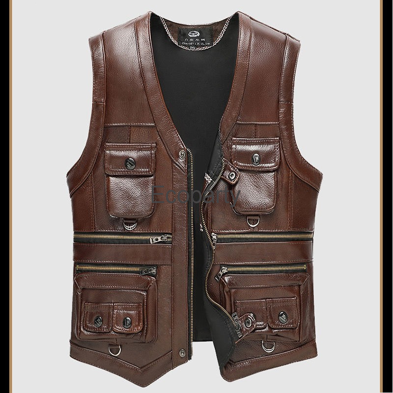 Chaleco de cuero con cremaller - Leather Work Vest reseña y precio