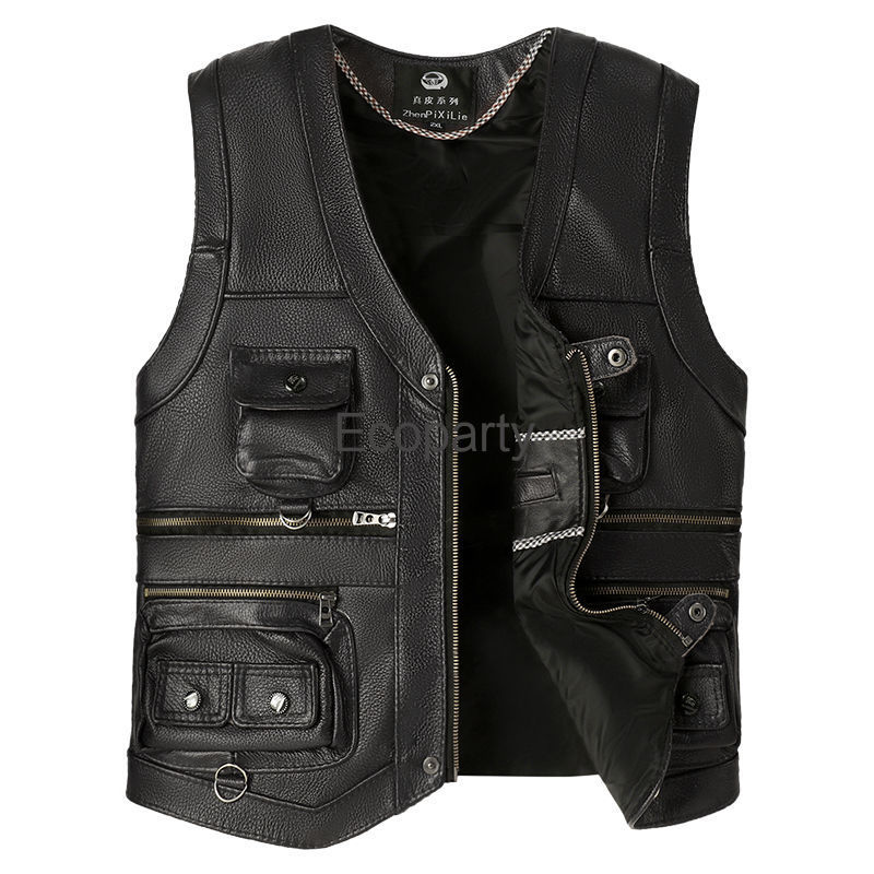 Chaleco de cuero con cremaller - Leather Work Vest reseña y precio