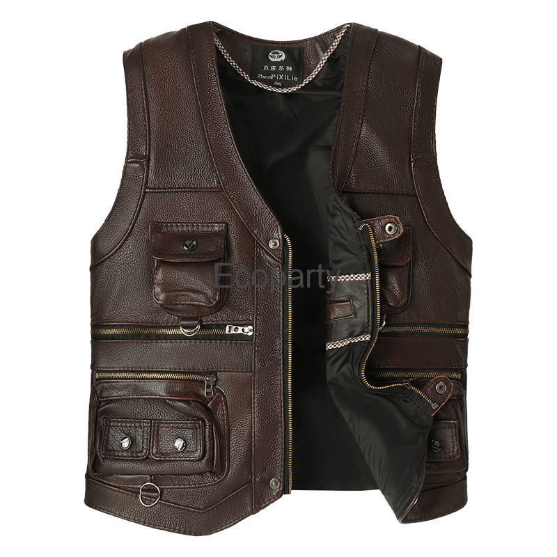 Chaleco de cuero con cremaller - Leather Work Vest reseña y precio